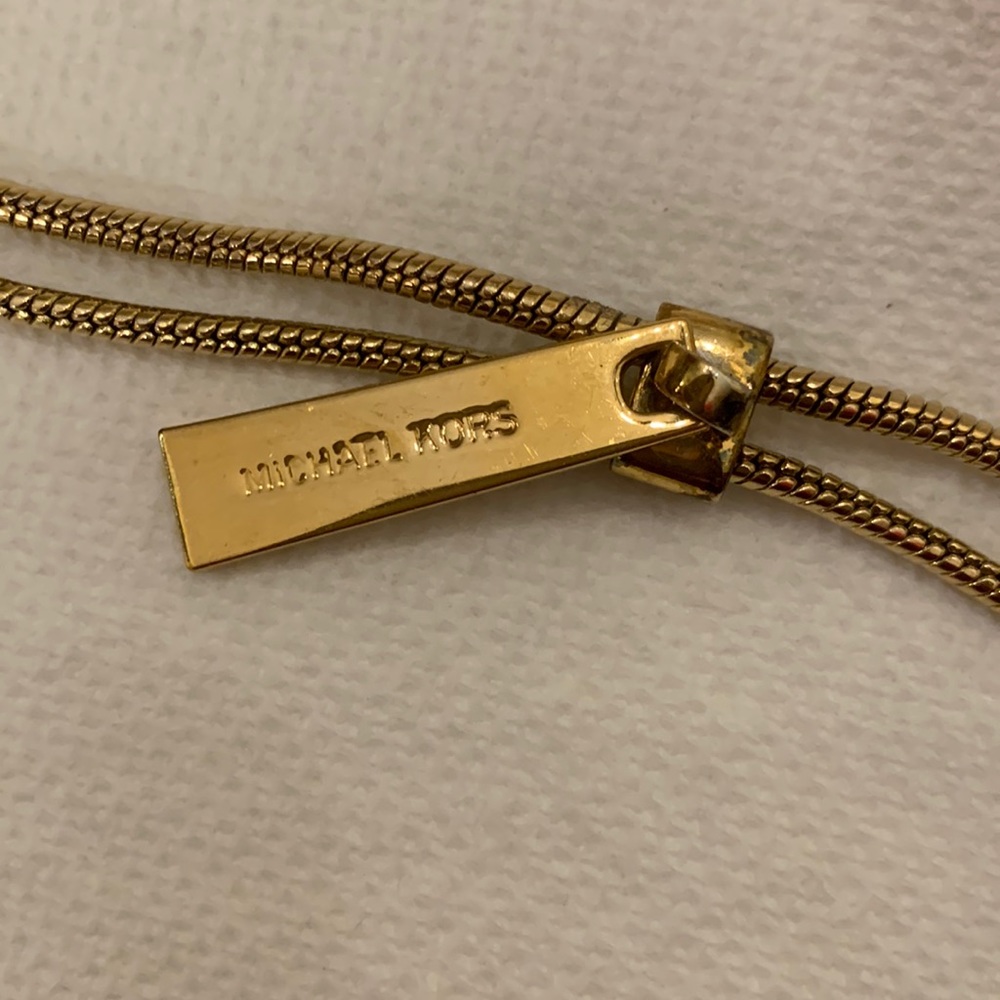 Michael Kors zipper gold tone lariat necklace